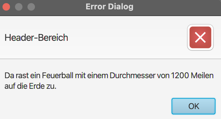 Java Error Dialog Fenster