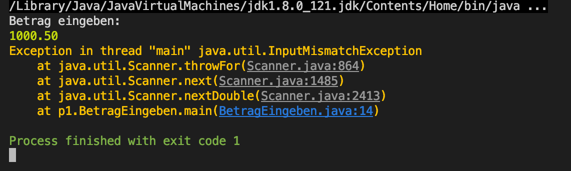 Java Konsole Exception Input Scanner